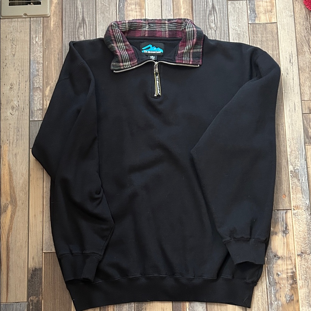 Tri Mountain Plaid Collar Black Zip-Up Heavy Weight Sweatshirt size Xl